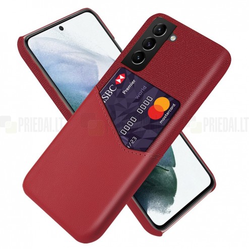„KSQ“ Shell Samsung Galaxy S21 FE (Fan Edition) 5G raudonas odinis dėklas - nugarėlė su kišenėle kortelėms