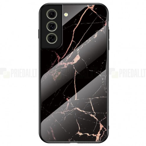 Samsung Galaxy S21 FE (Fan Edition) 5G „Marble“ kieto silikono TPU juodas / auksinis dėklas - nugarėlė