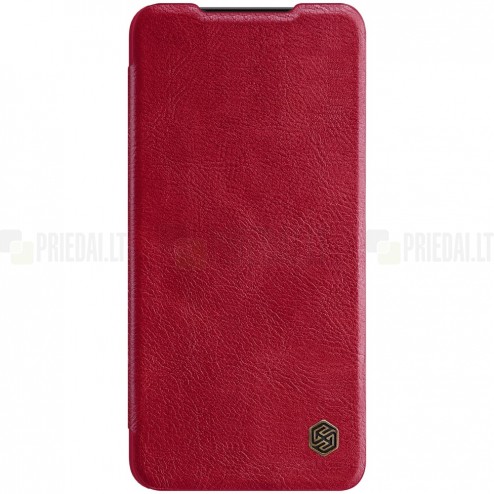 Samsung Galaxy S21 FE (Fan Edition) 5G prabangus Nillkin Qin serijos raudonas odinis atverčiamas dėklas - knygutė