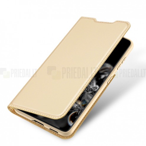 Dux Ducis Skin serijos Samsung Galaxy S21+ (G996B) auksinis odinis atverčiamas dėkla