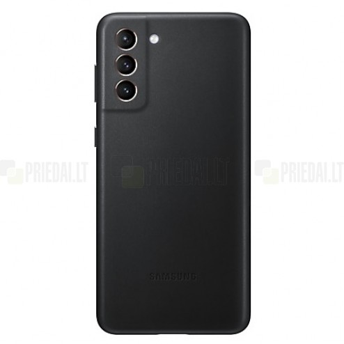 Samsung Galaxy S21+ (G996B) Leather Cover juodas odinis dėklas