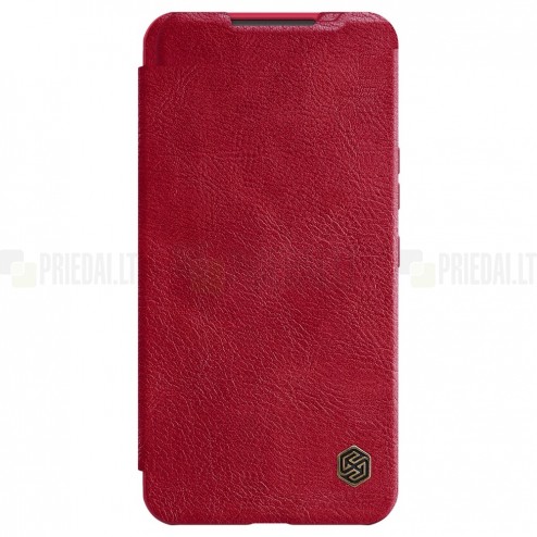 Samsung Galaxy S22 5G (SM-S901X) prabangus Nillkin Qin serijos raudonas odinis atverčiamas dėklas - knygutė