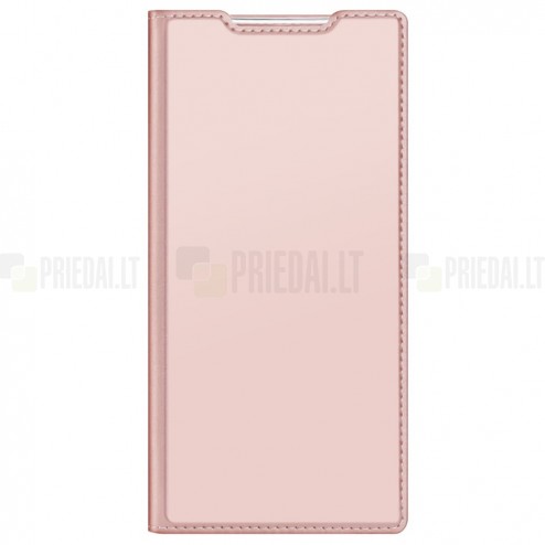 „Dux Ducis“ Skin serijos Samsung Galaxy S22 Ultra 5G (SM-S908X) rožinis odinis atverčiamas dėklas
