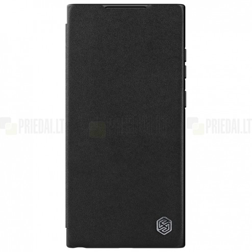 Samsung Galaxy S22 Ultra 5G (SM-S908X) prabangus Nillkin Qin Pro serijos juodas odinis atverčiamas dėklas - knygutė