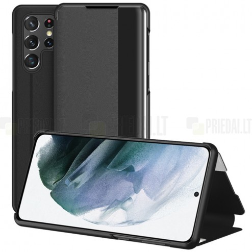 Samsung Galaxy S22 Ultra 5G (SM-S908X) View Line juodas atverčiamas dėklas - knygutė