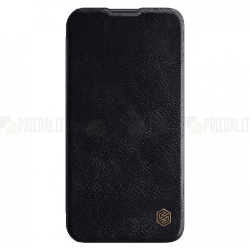 Samsung Galaxy S23+ (SM-S916) prabangus Nillkin Qin Pro serijos juodas odinis atverčiamas dėklas - knygutė