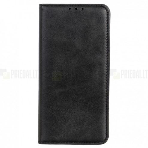 Samsung Galaxy S23 Ultra (SM-S918) „Split“ juodas odinis atverčiamas dėklas - knygutė