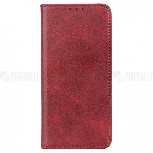 Samsung Galaxy S24+ (SM-S926) „Split“ raudonas odinis atverčiamas dėklas - knygutė