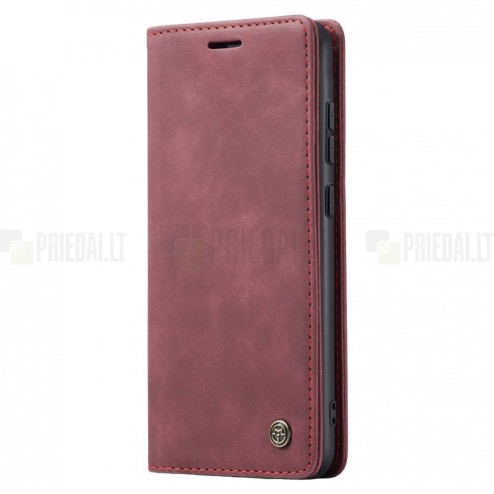 Samsung Galaxy S24 (SM-S921) CaseMe Retro solidus atverčiamas bordo odinis dėklas - knygutė