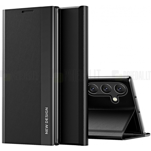 Samsung Galaxy S24+ / S25+ Baoshi Ultra Side Line juodas plastikinis atverčiamas dėklas - knygutė