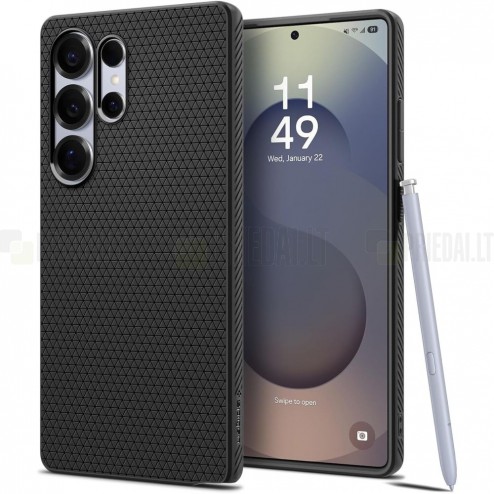 „Spigen“ Liquid Air Samsung Galaxy S25 Ultra juodas kieto silikono dėklas - nugarėlė