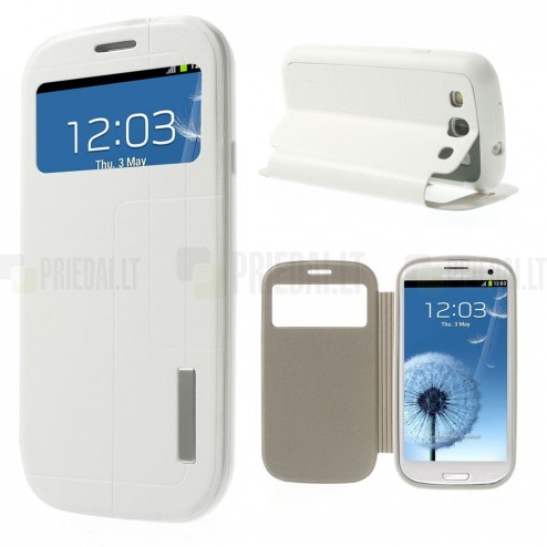 Samsung Galaxy S3 View Window atverčiamas baltas dėklas