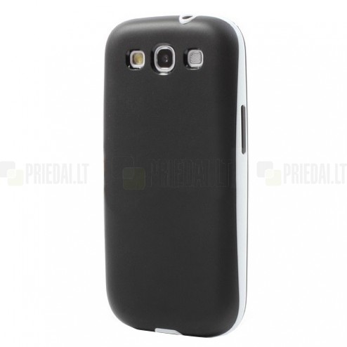 Galaxy S3 i9300 juodas TPU dėklas su plastikiniu rėmu, matinis