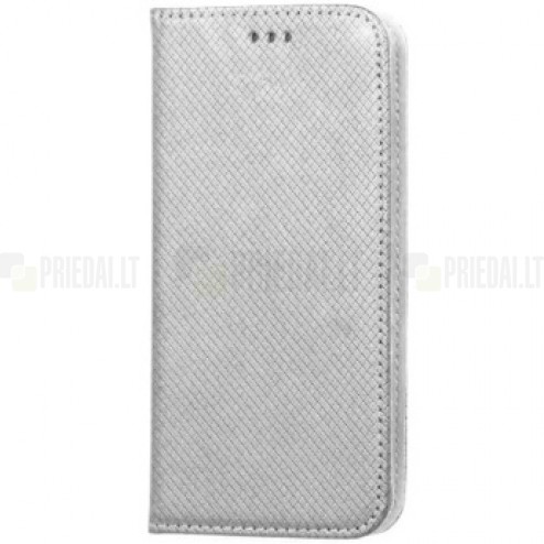 Samsung Galaxy S4 (i9500) „Shell“ solidus atverčiamas sidabrinis odinis dėklas - knygutė