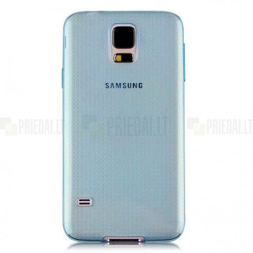 Samsung Galaxy S5 G900 skaidrus (permatomas) kieto silikono TPU ploniausias pasaulyje mėlynas dėklas