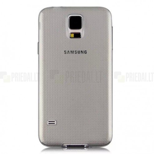 Samsung Galaxy S5 G900 skaidrus (permatomas) kieto silikono TPU ploniausias pasaulyje pilkas dėklas