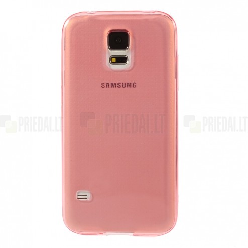 Samsung Galaxy S5 G900 skaidrus (permatomas) kieto silikono TPU ploniausias pasaulyje raudonas dėklas