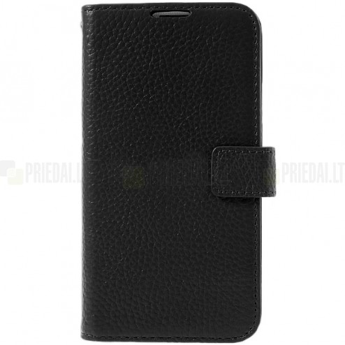 Samsung Galaxy S5 G900 lychee atverčiamas juodas odinis dėklas - piniginė