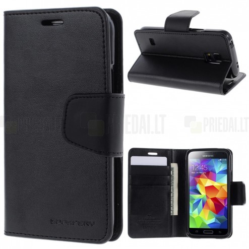 Mercury Sonata atverčiamas Samsung Galaxy S5 mini (G800) juodas odinis dėklas - piniginė