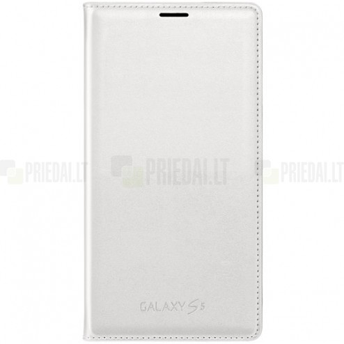 Samsung Galaxy S5 G900 (S5 Neo G903) originalus Flip Wallet Cover atverčiamas baltas odinis dėklas - piniginė