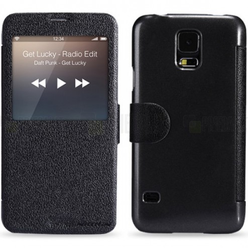 Samsung Galaxy S5 G900 juodas odinis atverčiamas Nillkin Fresh dėklas