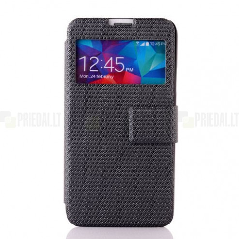 Samsung Galaxy S5 G900 pintas atverčiamas juodas s view tipo dėklas