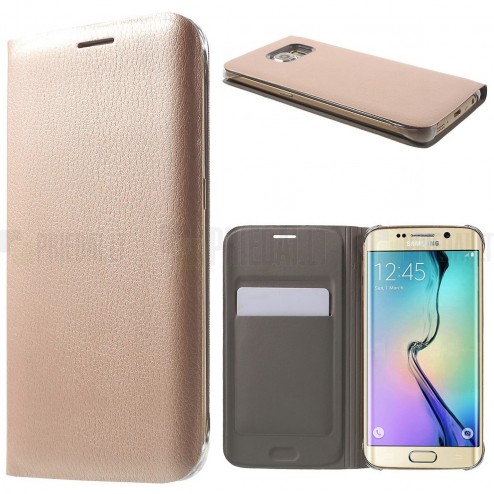 Samsung Galaxy S6 Edge rožinis odinis atverčiamas Smart Wallet dėklas - piniginė