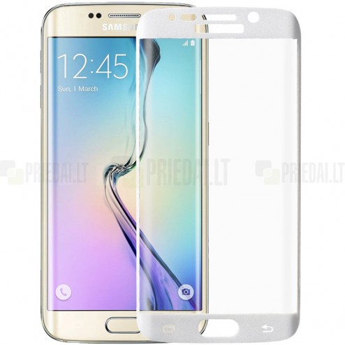 Samsung Galaxy S6 Edge (G925) „Amorus“ 9H Tempered Glass sustiprintos apsaugos baltas pilnai dengiantis apsauginis ekrano stiklas 0.33 mm