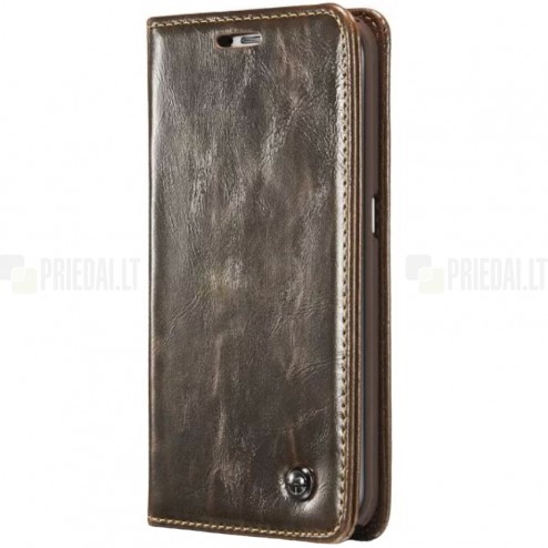 Samsung Galaxy S6 Edge (G925) „CaseMe“ solidus atverčiamas rudas odinis dėklas - knygutė