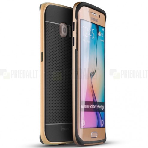 Samsung Galaxy S6 Edge G925 „IPAKY“ kieto silikono TPU juodas (auksiniais apvadais) dėklas - nugarėlė