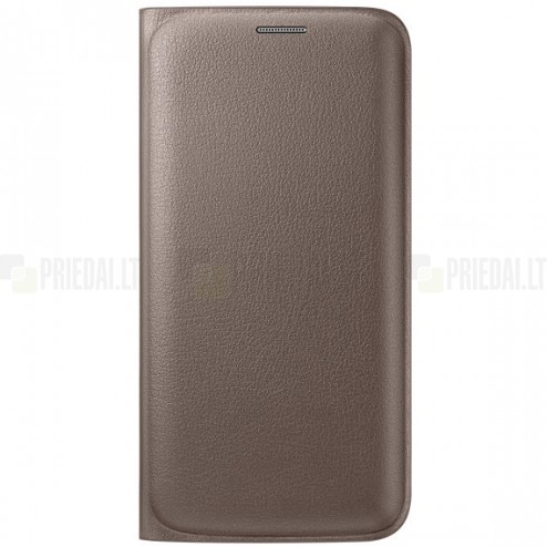 Samsung Galaxy S6 Edge G925 originalus Flip Wallet atverčiamas auksinis odinis dėklas - piniginė