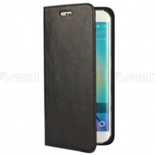 Samsung Galaxy S6 Edge (G925) „Faux Leather“ atverčiamas juodas odinis dėklas - knygutė