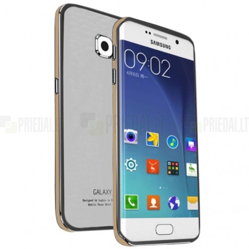 Samsung Galaxy S6 Edge (G925) Luphie stiklinis dėklas su metalo rėmais - baltas, auksinis