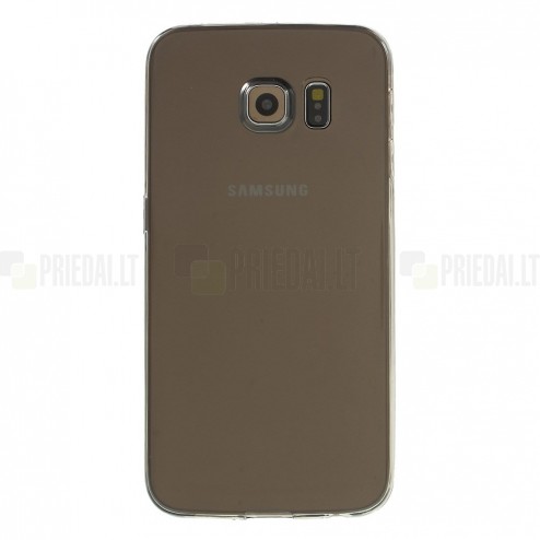 Samsung Galaxy S6 Edge (G925) skaidrus (permatomas) kieto silikono TPU ploniausias pasaulyje pilkas dėklas