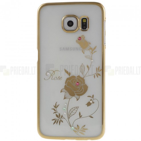 Samsung Galaxy S6 (G920) Kingxbar Crystal Icon Pro Rose Swarovski plastikinis skaidrus permatomas auksinis dėklas su kristalais