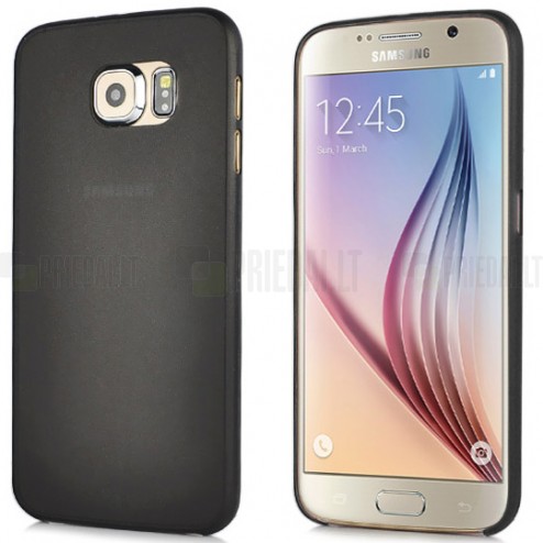 Samsung Galaxy S6 G920 ploniausias pasaulyje plastikinis skaidrus matinis juodas dėklas - nugarėlė