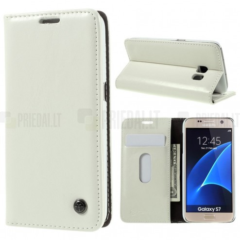 Samsung Galaxy S7 (G930) „CaseMe“ solidus atverčiamas baltas odinis dėklas - knygutė