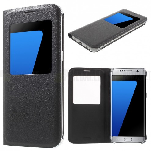 Samsung Galaxy Samsung Galaxy S7 Edge (G935) juodas odinis atverčiamas dėklas su langeliu