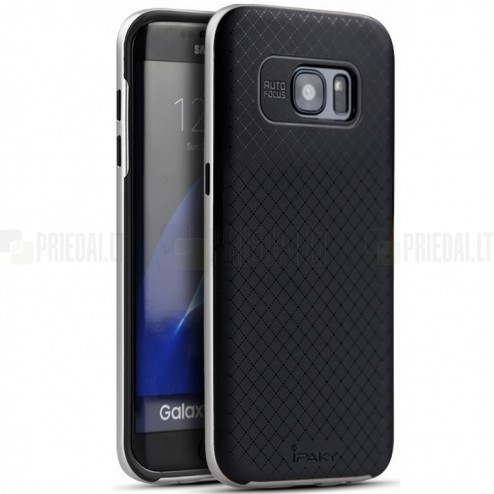 Samsung Galaxy S7 Edge (G935) „IPAKY“ kieto silikono TPU juodas (sidabriniais apvadais) dėklas - nugarėlė