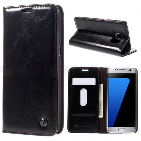 Samsung Galaxy S7 Edge (G935) „CaseMe“ solidus atverčiamas juodas odinis dėklas - knygutė