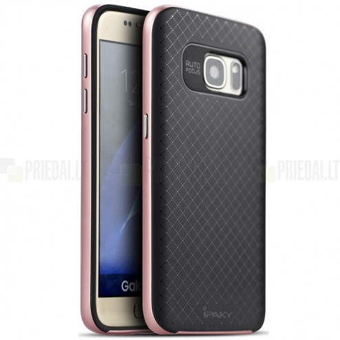 Samsung Galaxy S7 (G930) „IPAKY“ kieto silikono TPU juodas (rožiniais apvadais) dėklas - nugarėlė