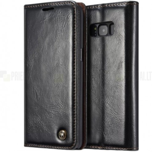 Samsung Galaxy S8 (G950) „CaseMe“ solidus atverčiamas juodas odinis dėklas - knygutė
