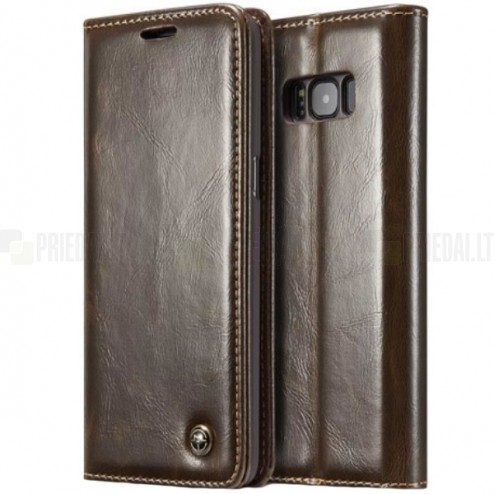 Samsung Galaxy S8 (G950) „CaseMe“ solidus atverčiamas rudas odinis dėklas - knygutė