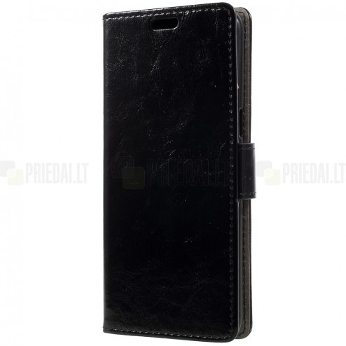 Samsung Galaxy S8 (G950) atverčiamas juodas odinis dėklas - piniginė