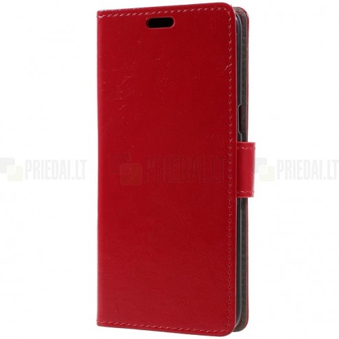 Samsung Galaxy S8 (G950) atverčiamas raudonas odinis dėklas - piniginė