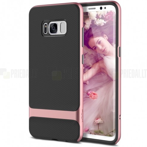 „Rock“ Royce sustiprintos apsaugos Samsung Galaxy S8 (G950) juodas rožinės spalvos apvadais kieto silikono (TPU) ir plastiko dėklas