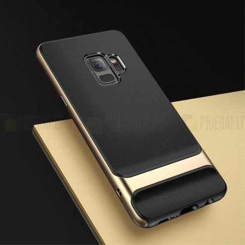 „Rock“ Royce sustiprintos apsaugos Samsung Galaxy S9 (G960) juodas aukso spalvos apvadais kieto silikono (TPU) ir plastiko dėklas