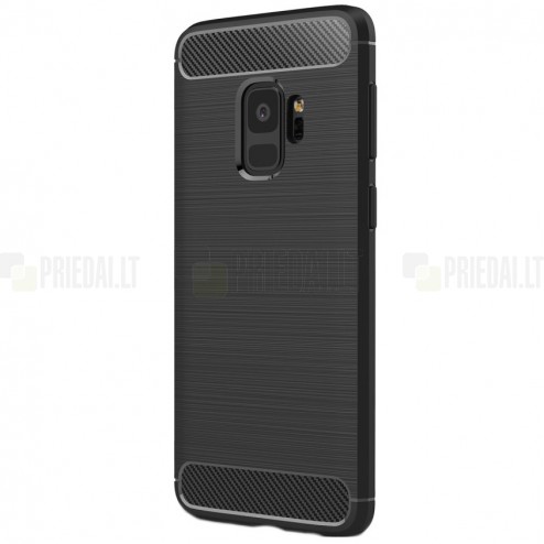 Samsung Galaxy S9 (G960) „Carbon“ kieto silikono TPU juodas dėklas - nugarėlė