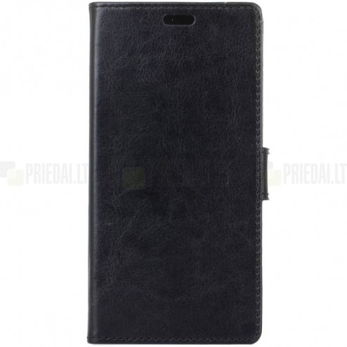 Samsung Galaxy S9 (G960) atverčiamas juodas odinis dėklas - piniginė