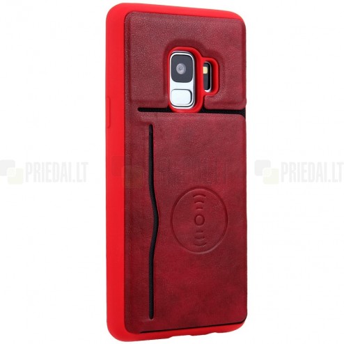 „Kickstand“ Card Holder Samsung Galaxy S9 (G960) raudonas odinis dėklas